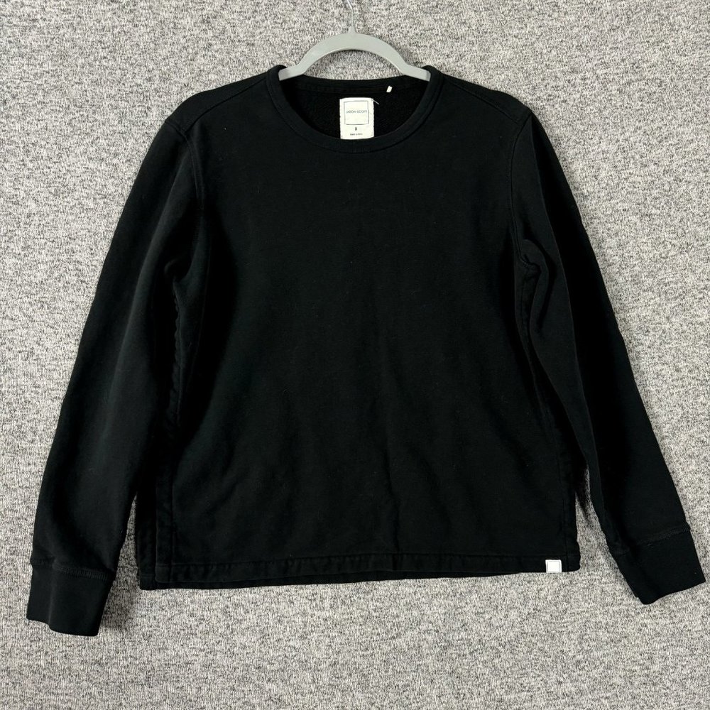 Jason Scott Men's Size Medium Black Cotton Side Split Crewneck Sweater